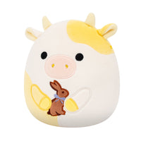 8-Inch Bodie the Yellow Spotted Cow Holding Chocolate Bunny - 1