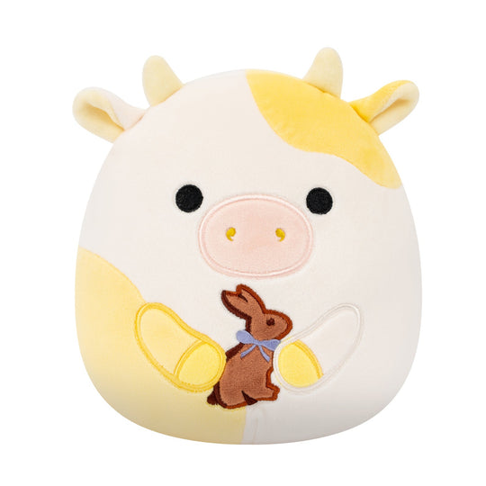 8-Inch Bodie the Yellow Spotted Cow Holding Chocolate Bunny