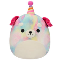 12-Inch Delenne the Rainbow Tie-Dye Dog With Party Hat - 0