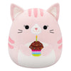 14-Inch Laura the Pink Tabby Cat Holding Birthday Cupcake