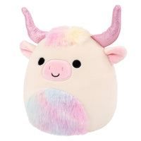 5-Inch Dagnus the Tan Highland Cow with Rainbow Tie-Dye Belly - 1