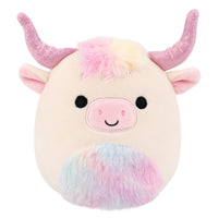 5-Inch Dagnus the Tan Highland Cow with Rainbow Tie-Dye Belly - 0