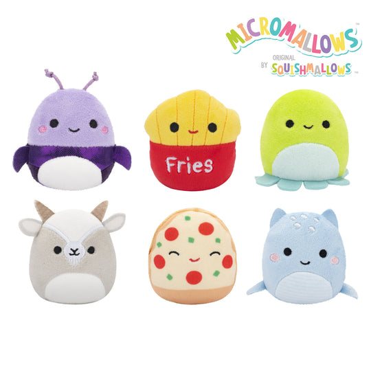 Micromallows 6-Pack – Axel Beetle, Lune Loch Ness Monster, Floyd French Fries, Orphie Octopus, Pep Pizza, Walker Goat