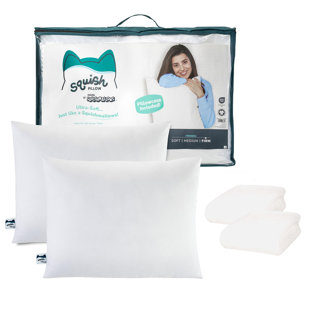 SquishPillow Firm Density Bed Pillow and Pillowcase Cover 2-Pack - 1