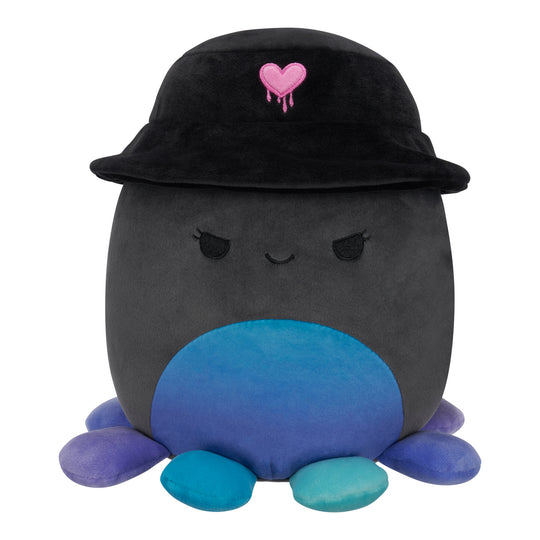 8-Inch Yoko the Charcoal Grey Octopus with Bucket Hat