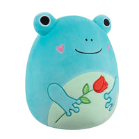 12-Inch Ludwig the Teal Frog Holding Rose - 1