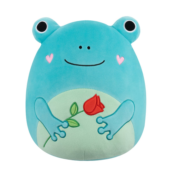 12-Inch Ludwig the Teal Frog Holding Rose